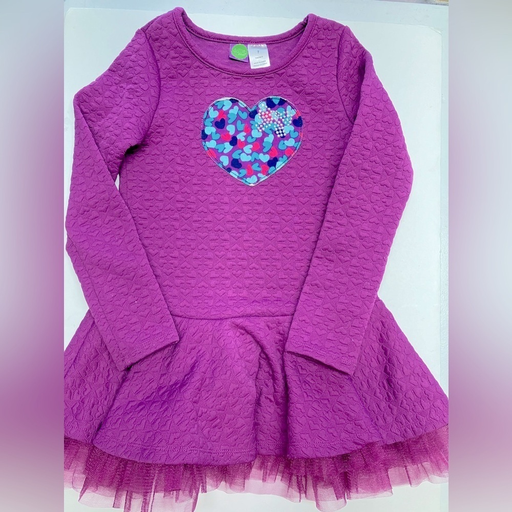 Girls Tulled Quilted Dress, Size 7, Purple With Hearts, by Dollie & Me
